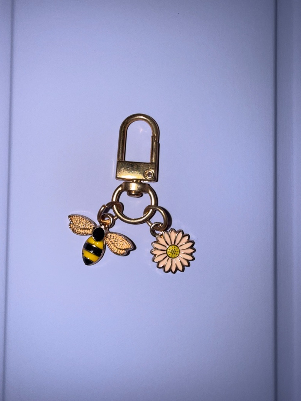 Gold Bee and Daisy Charm Keychain - Yellow & Pink